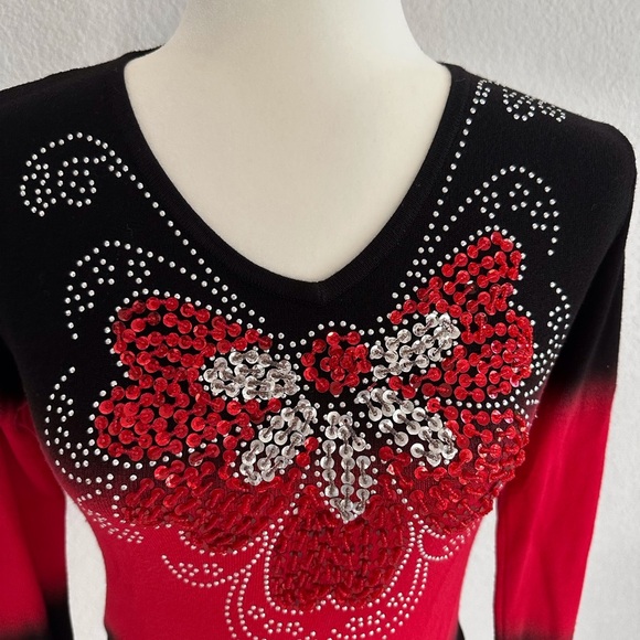 Red and Black Sequin Sweater - Picture 2 of 4